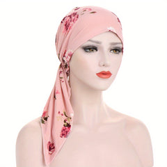 Leopard Flower Print Head Scarf Bandana Women Ramadan Turban Cap