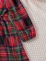 Girls' Collared Plaid Dress & Hat Set for Holiday Outfit