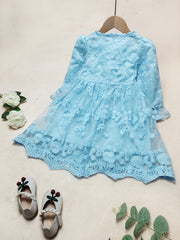 Girls Flower Embroidery Lace Princess Dress Long Sleeve Kids Clothes