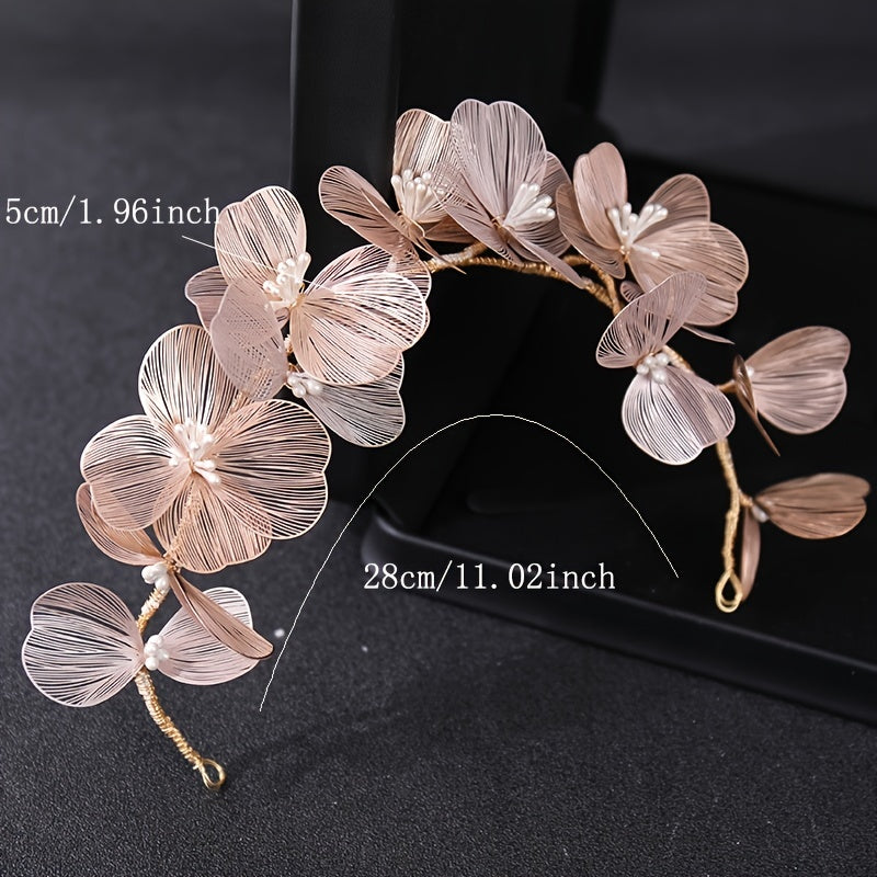 Boho Leaf Faux Pearl Headband Hairband Golden Vintage Headpiece