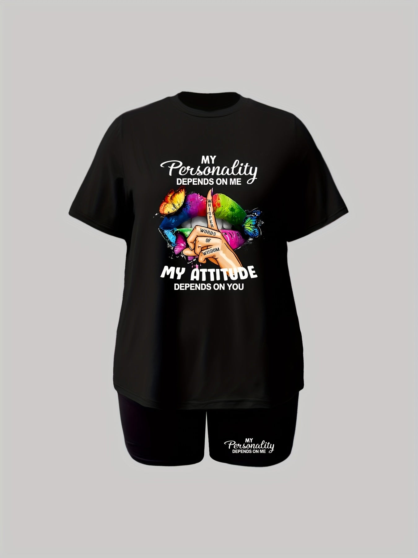 Women's Plus Slogan & Graphic Print Top & Shorts Outfits 2 Piece Set