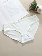 8pcs Solid Bow Tie Briefs Mid Rise Stretchy Panties