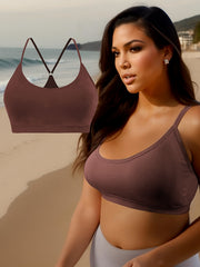 Plus Size Sports Bra Women's Scoop Neck Medium Stretch Fitness Bra