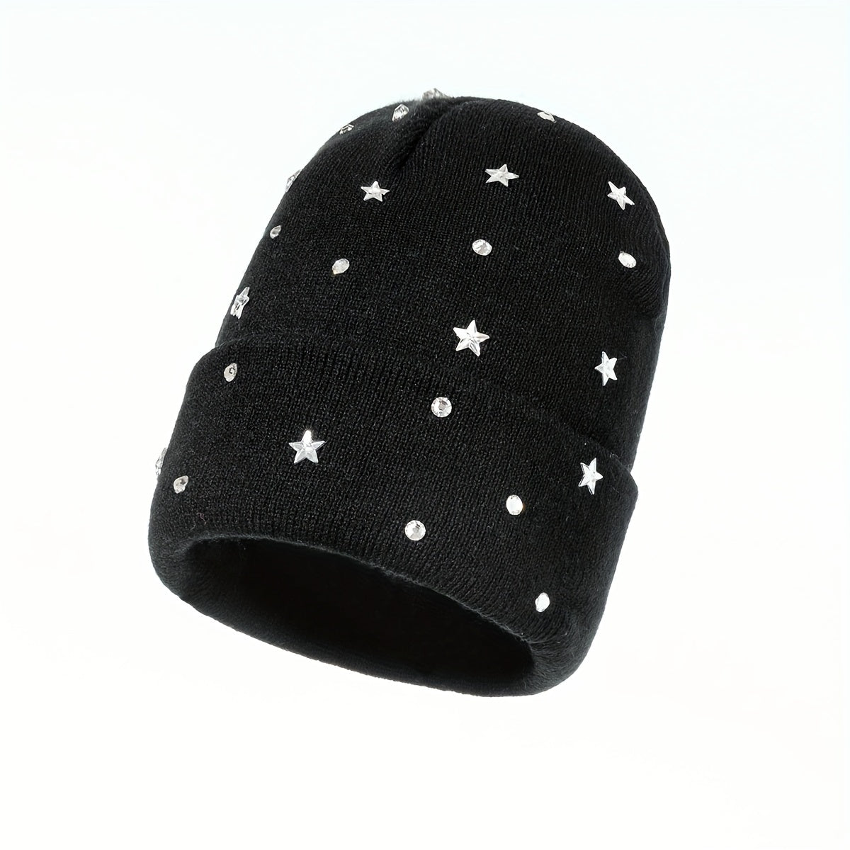 Crystal Star Beanie Knit Hat Elastic Warm Skull Cap for Women