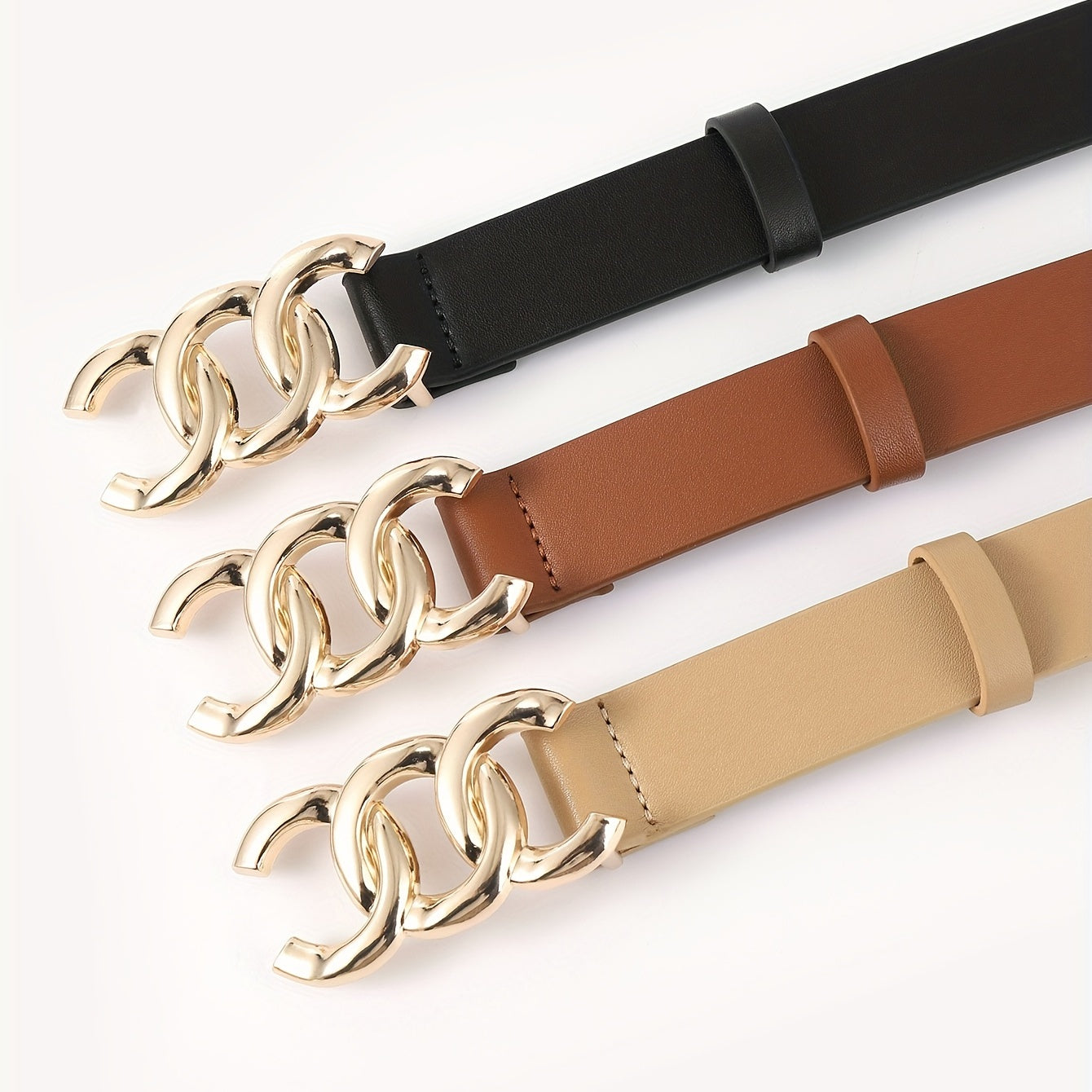 3pcs Men's C Letter Buckle Belt Classic PU Leather Retro Pants Decoration