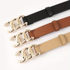 3pcs Men's C Letter Buckle Belt Classic PU Leather Retro Pants Decoration