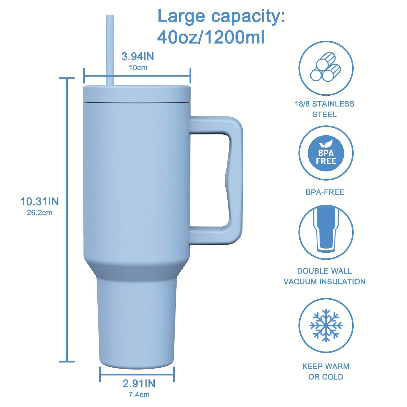 Stainless Steel Tumbler with Straw Lid Handle