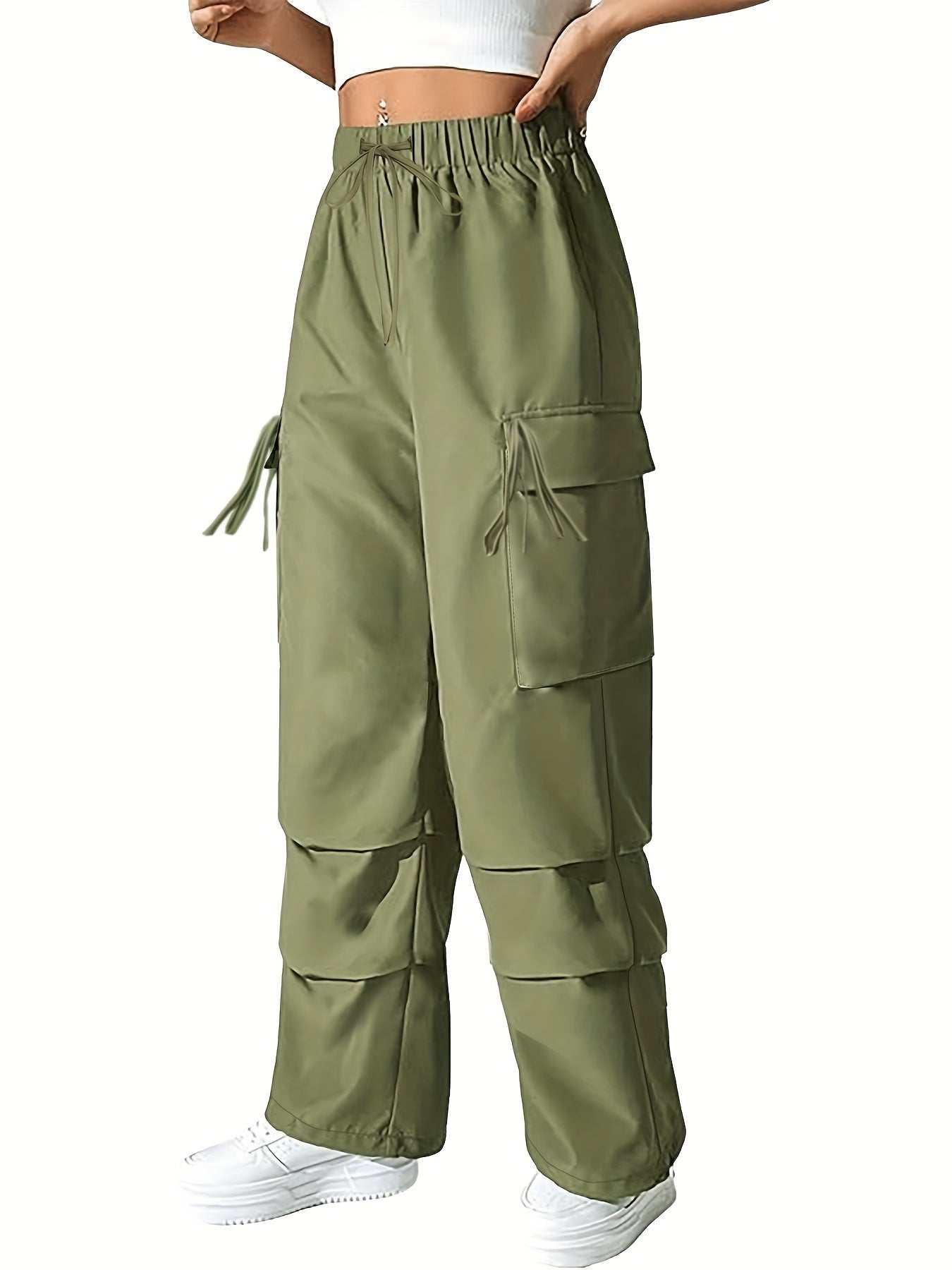 Women's High Rise Wide Leg Cargo Trousers