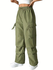 Women's High Rise Wide Leg Cargo Trousers