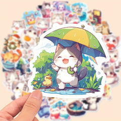 50 Adorable Cartoon Cat Stickers Vinyl Decals for Laptops Water Bottles Journals