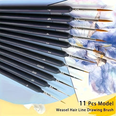 11pcs Weasel Hair Detail Brush Set for Acrylic Painting Watercolor Nail Art
