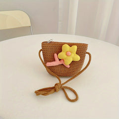 Girls Sunflower Straw Bag Crossbody Messenger Coin Purse