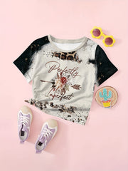 Girls Perfectly Imperfect Leopard Print Graphic T-shirt Short Sleeve Pullover