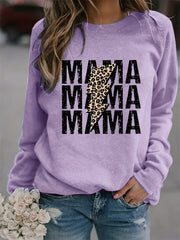 Mama Print Crew Neck Sweatshirt Long Sleeve Casual Women's Clothing
