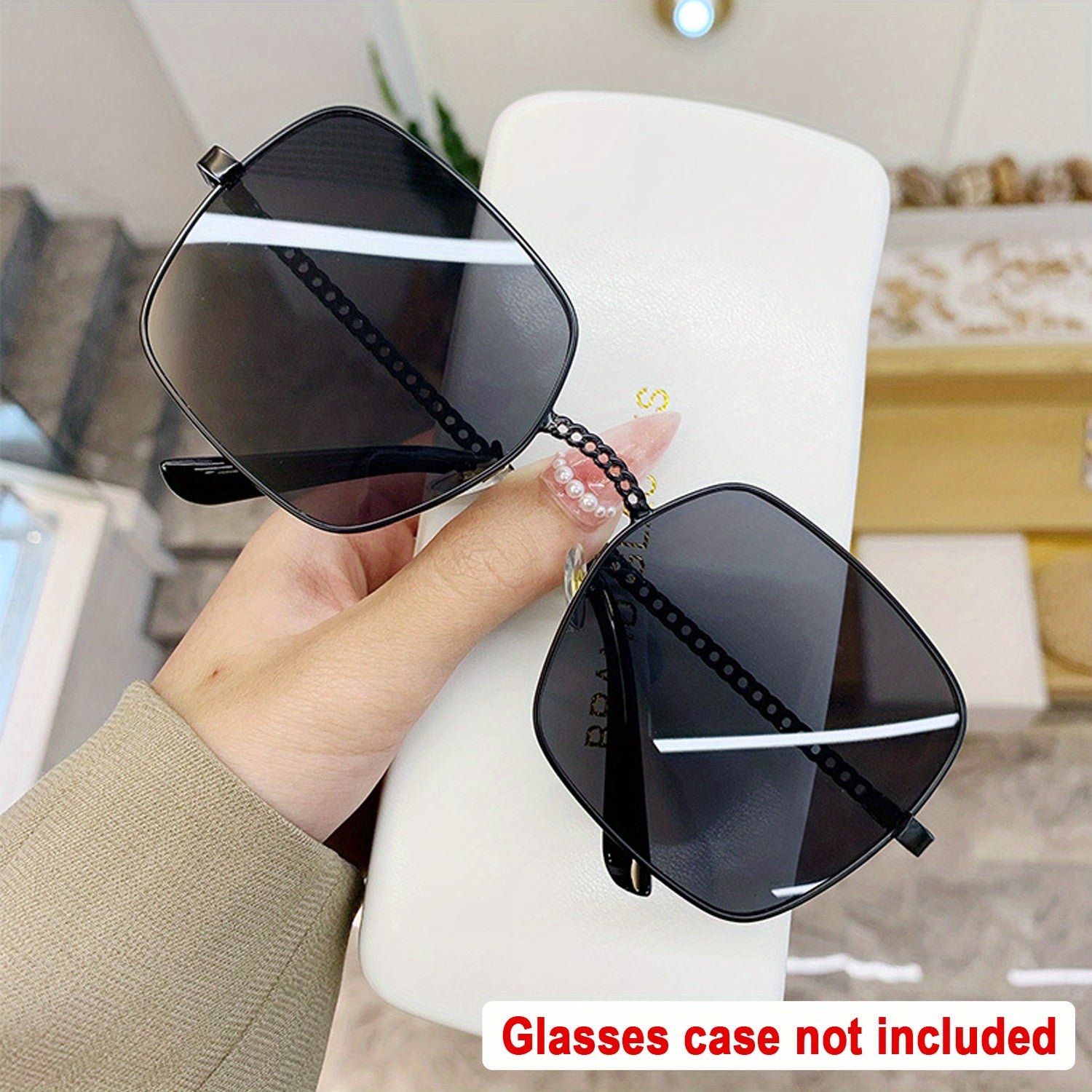 Square Metal Sunglasses Casual Chain Charm Gradient Glasses UV400