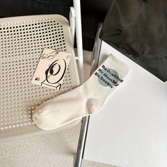 5 Pairs Letter Print Striped Socks Mid Tube Socks Women's Stockings