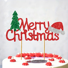 Merry Christmas Cake Insert Santa Hat Theme Cake Decoration