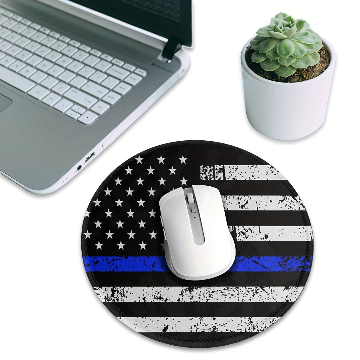 Vintage American Flag Pattern Mouse Pad Non Slip Round Mouse Mat