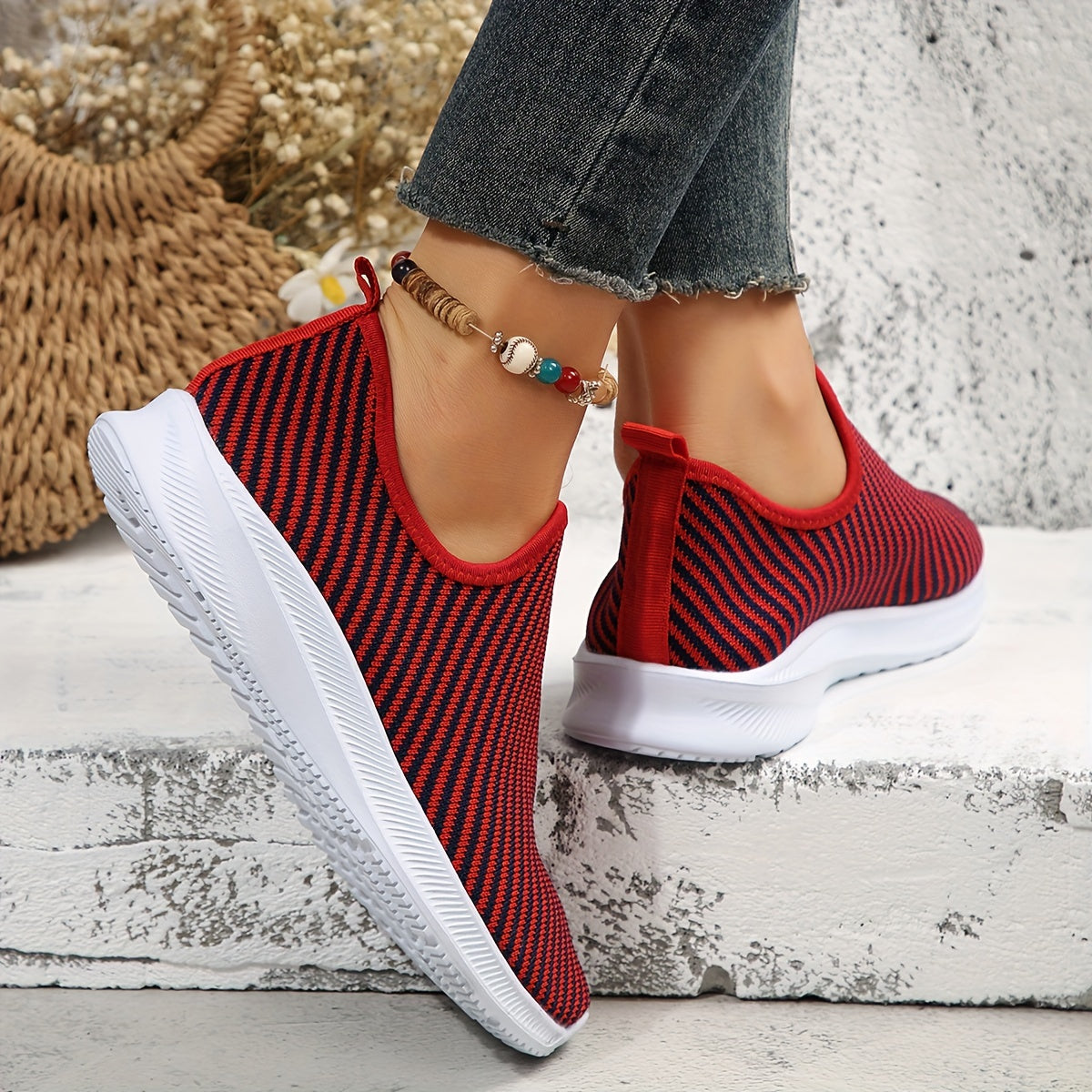 Women's Striped Breathable Sports Shoes Lightweight Travel Shoes