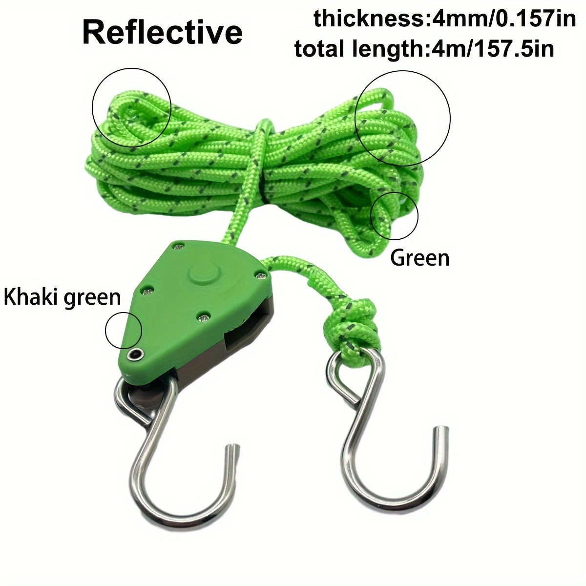 Camping Tent Canopy Rope Tightener Reflective Pulley Adjuster Hook