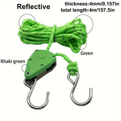 Camping Tent Canopy Rope Tightener Reflective Pulley Adjuster Hook