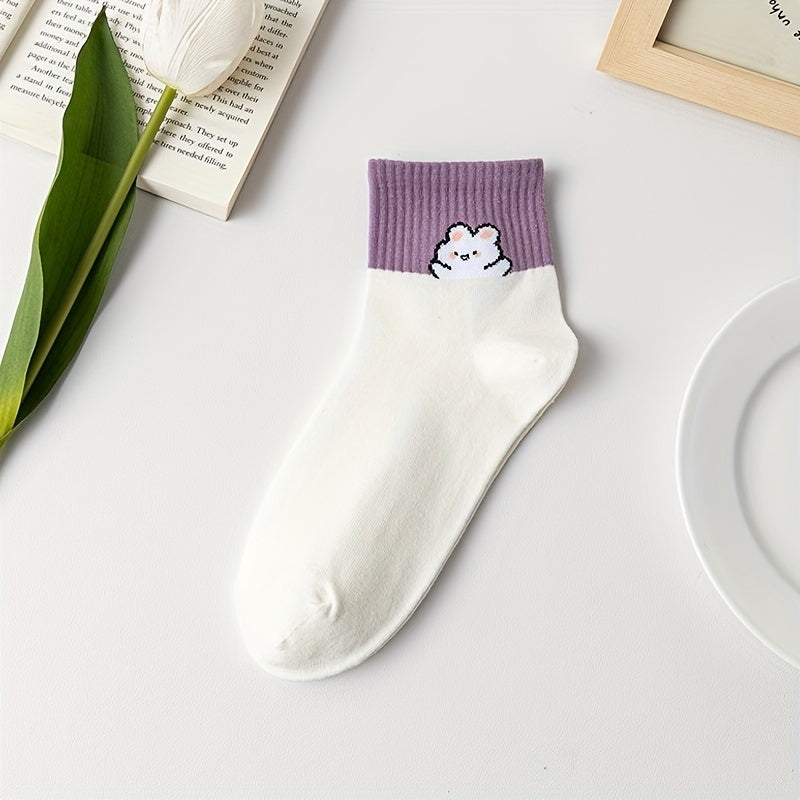 3 Pairs Bunny Print Striped Socks Women's Stockings