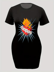 Casual Dress Women's Plus Heart Print Tee Dress