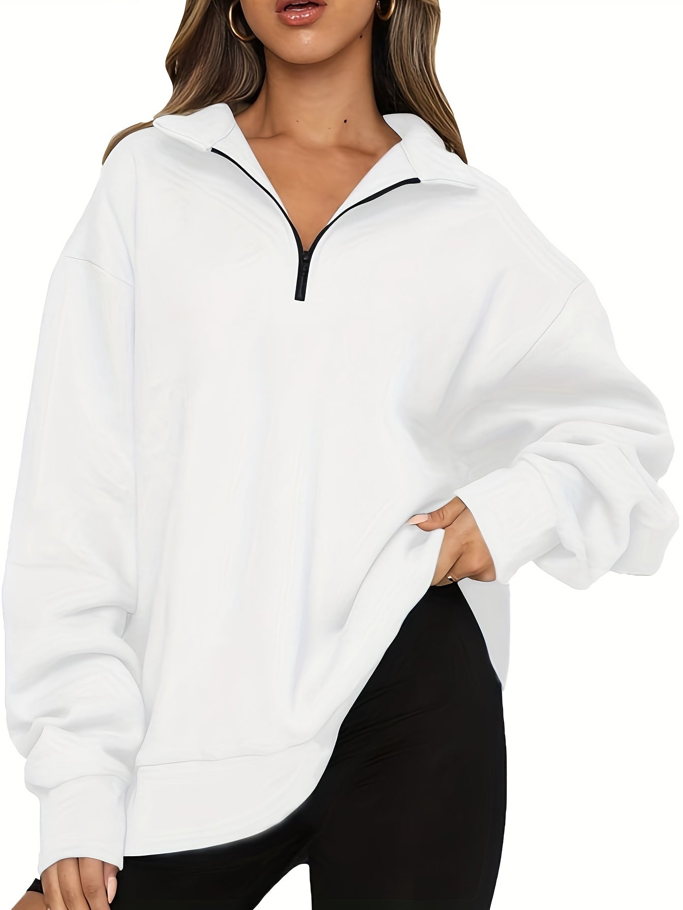 Quarter Zip Lapel Neck Sweatshirt for Women