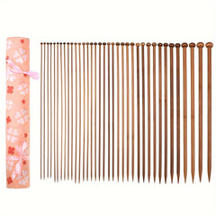 36pcs Bamboo Knitting Needles Set With Case Single Pointed Knitting Needles