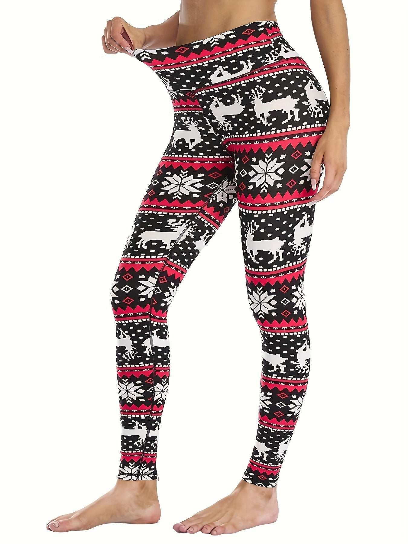 Christmas Snow & Deer Print Yoga Seamless Butt Lifting Leggings High Waist