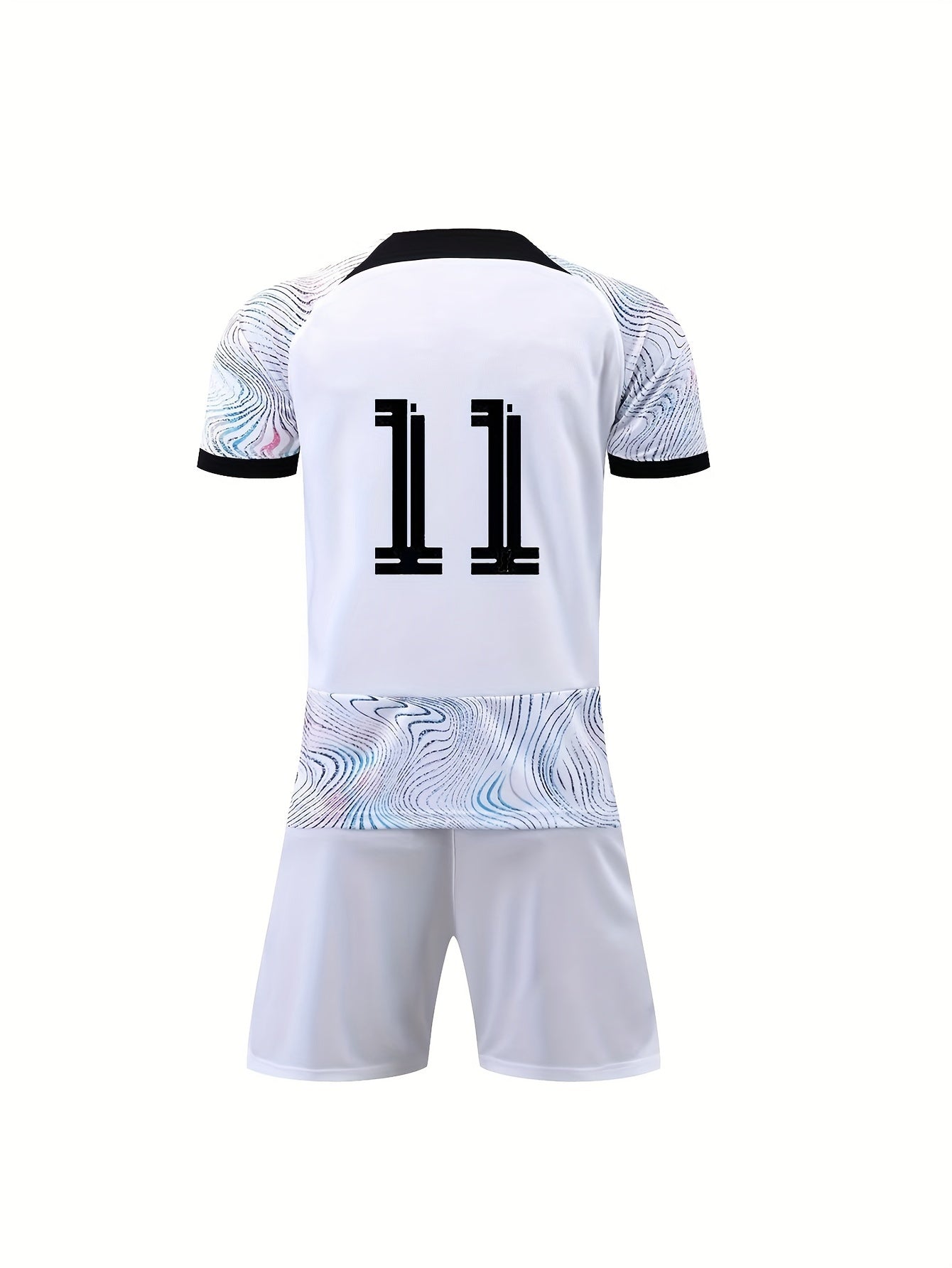 2pcs Kid's Striped And 11 Football Jersey T shirt & Shorts