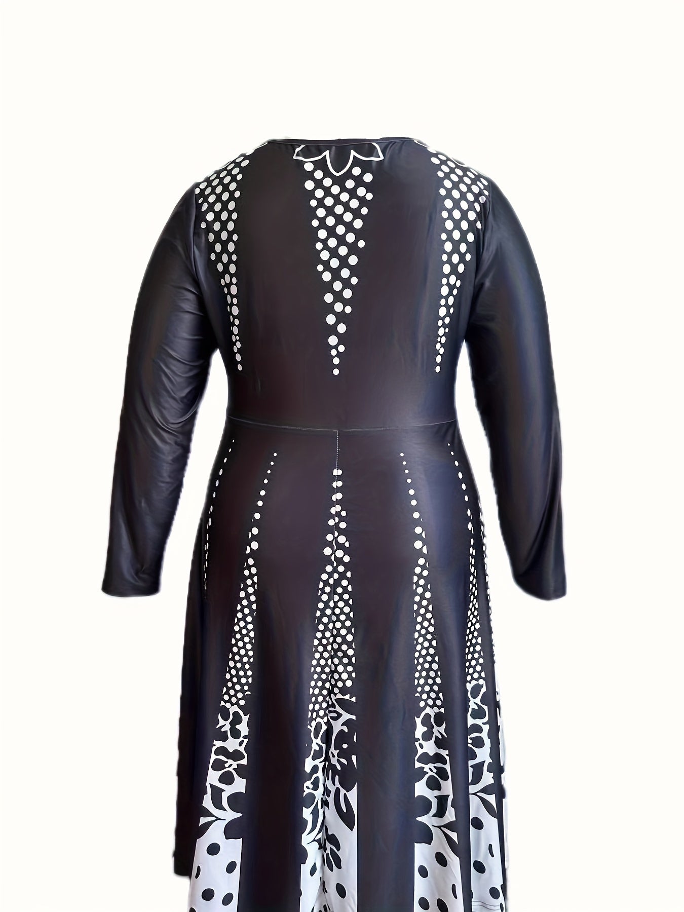 Colorblock Floral & Dot Print Long Sleeve Dress