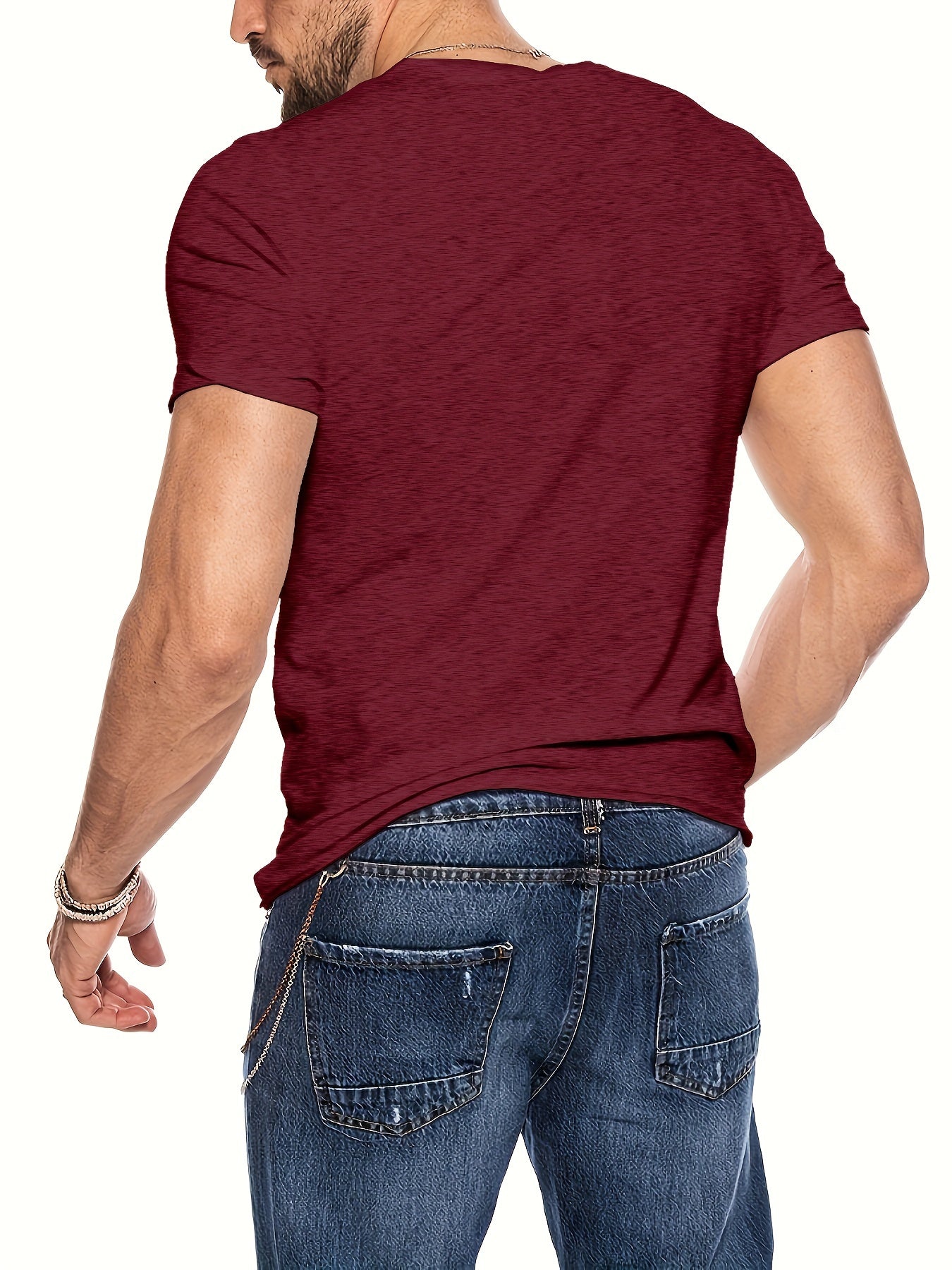 Men's Casual V Neck Button Tee Shirt