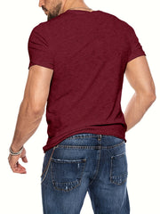 Men's Casual V Neck Button Tee Shirt