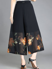Floral Pattern Chiffon Wide Leg Pants for Women