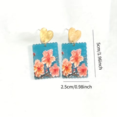 4 Pairs Flower Floral Rectangular Stud Earrings Set