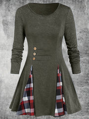 Colorblock Plaid Print Long Sleeve Dress