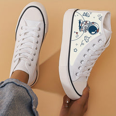 Cartoon Astronaut Print High Top Canvas Sneakers