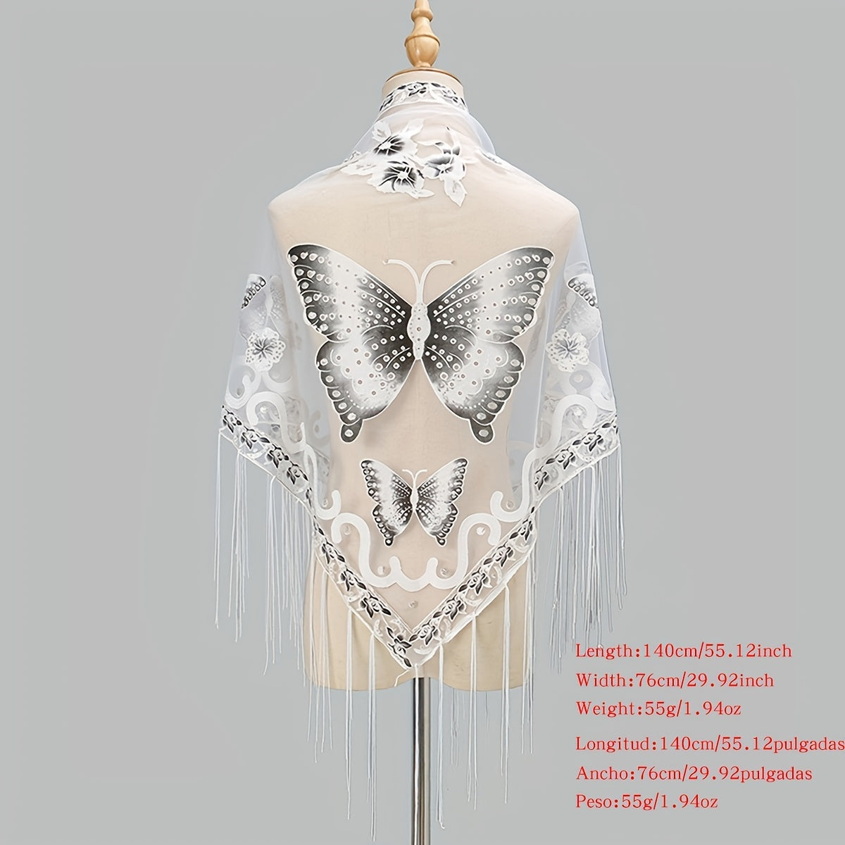 Vintage Butterfly Embroidery Tassel Shawl Lace Wraps for Women