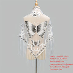Vintage Butterfly Embroidery Tassel Shawl Lace Wraps for Women