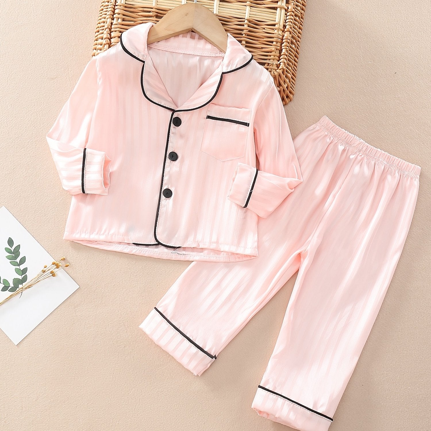 Girls 2pcs Button Down Long Sleeve Top & Pants Set