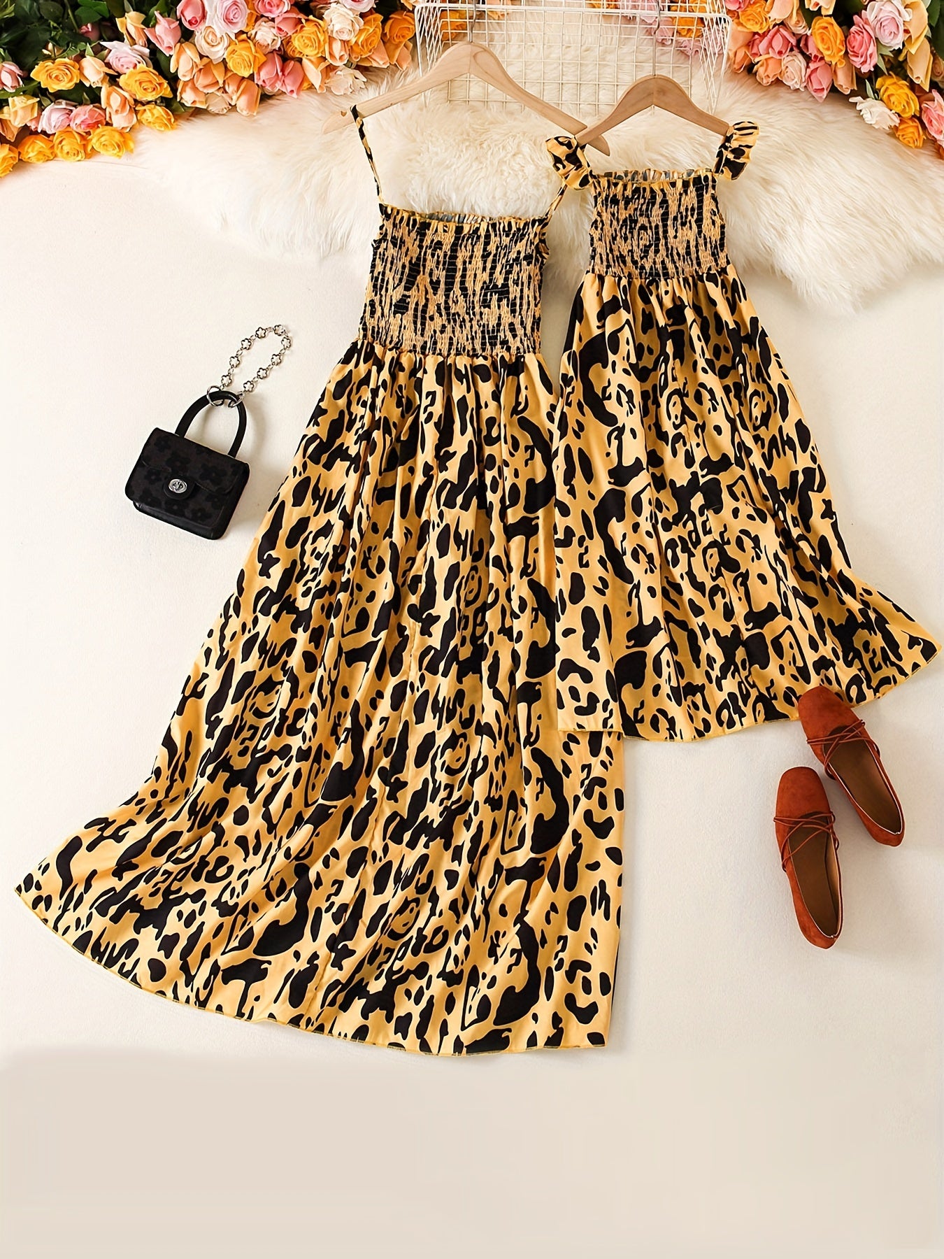 Leopard Print Long Dress for Mom and Me Parent Child Outfit