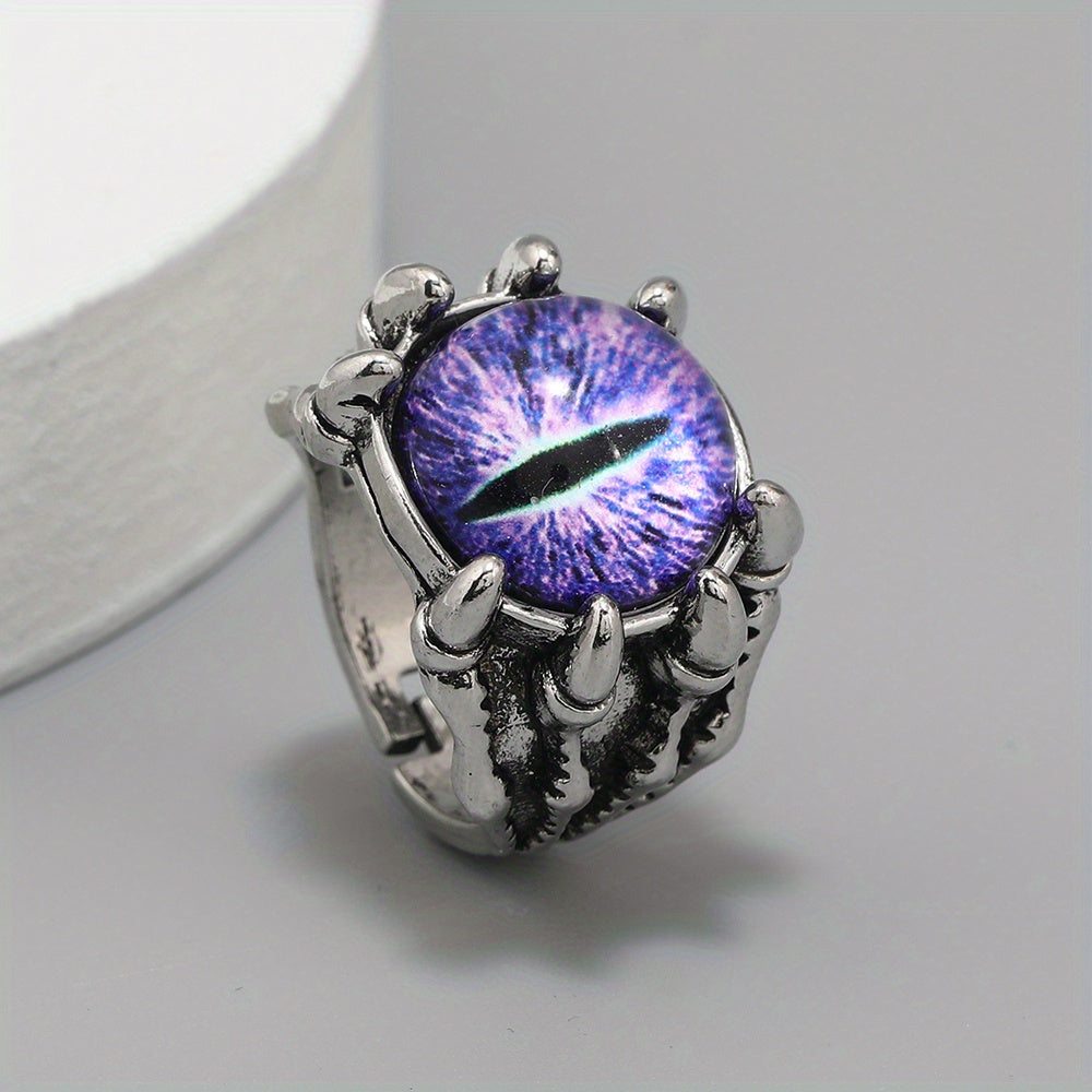 Retro Funky Dragon Eye Silver Ring Vintage Accessory