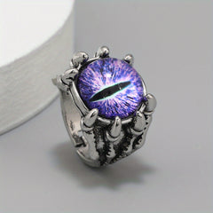 Retro Funky Dragon Eye Silver Ring Vintage Accessory