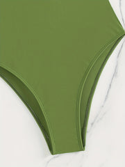 Green V Neck One Piece Swimsuit Twisted Cut Out High Cut Bathing Suit