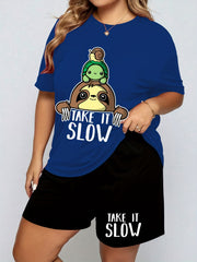 Sloth & Turtle Print Tee & Shorts Pajama Set