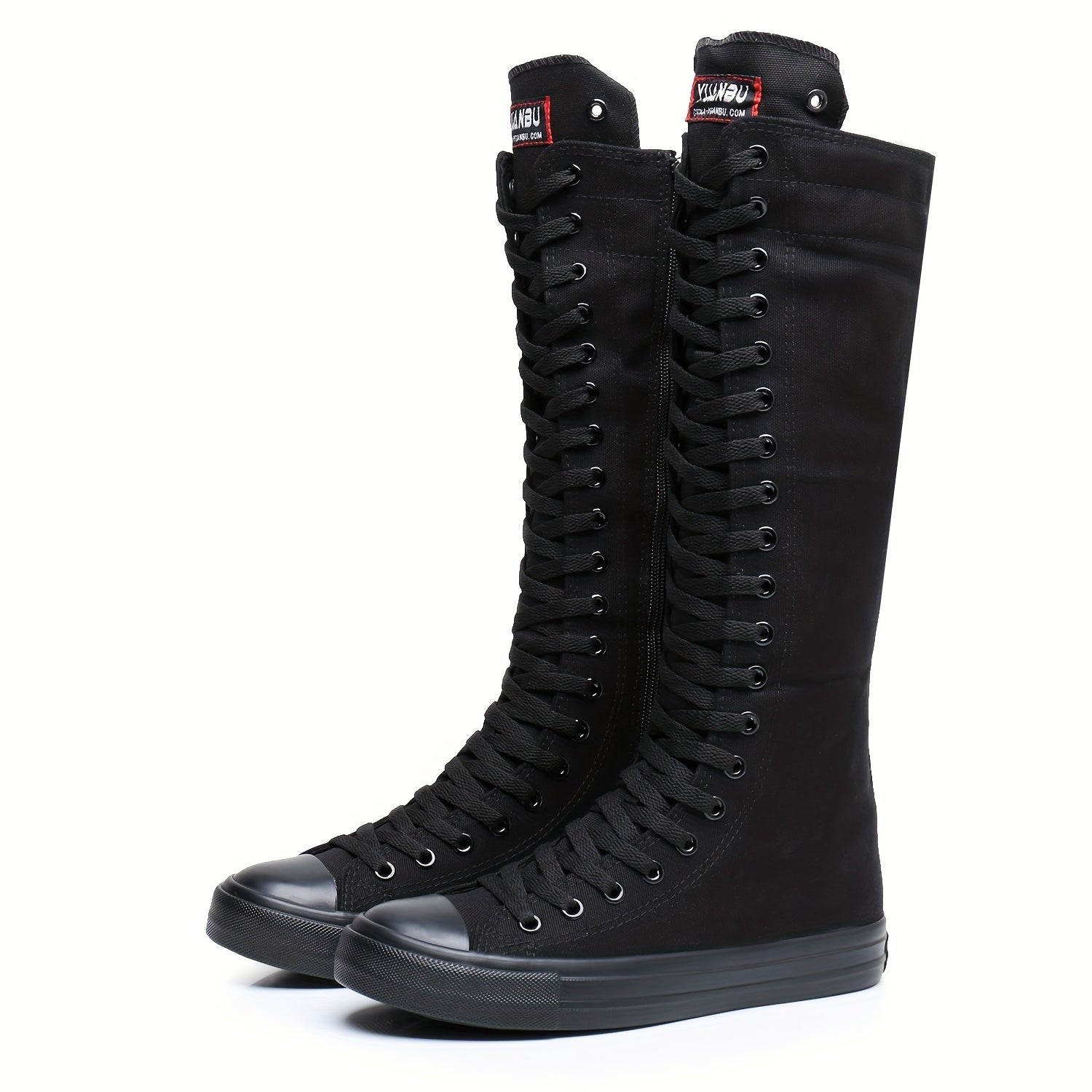 Women's Canvas Lace Up Boots Round Toe Side Zipper Comfortable Shoes