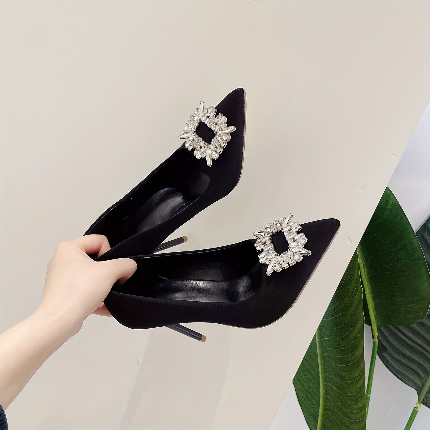 Women's Square Rhinestone Stiletto Heels Point Toe Party Pumps