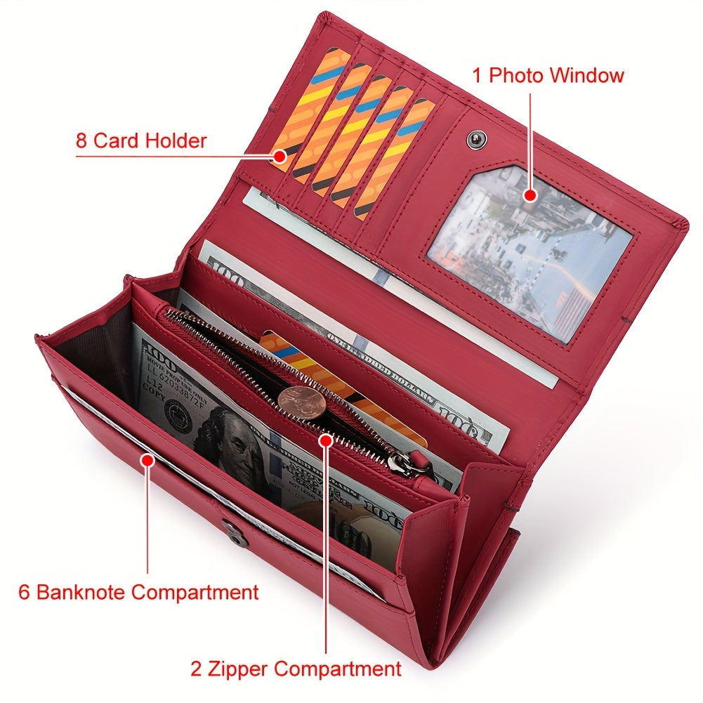 Women's Long Wallet Leather Functional Large Capacity Snap Closure