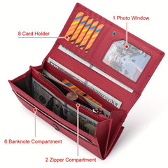 Women's Long Wallet Leather Functional Large Capacity Snap Closure